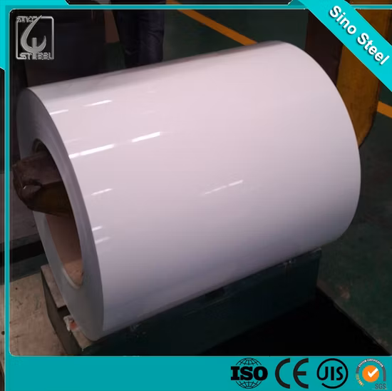 ASTM A792 Ral9003 PVC 플라스틱 필름 PPGL 샌드위치 패널 루핑 시트용 칼라 도장 강철 코일